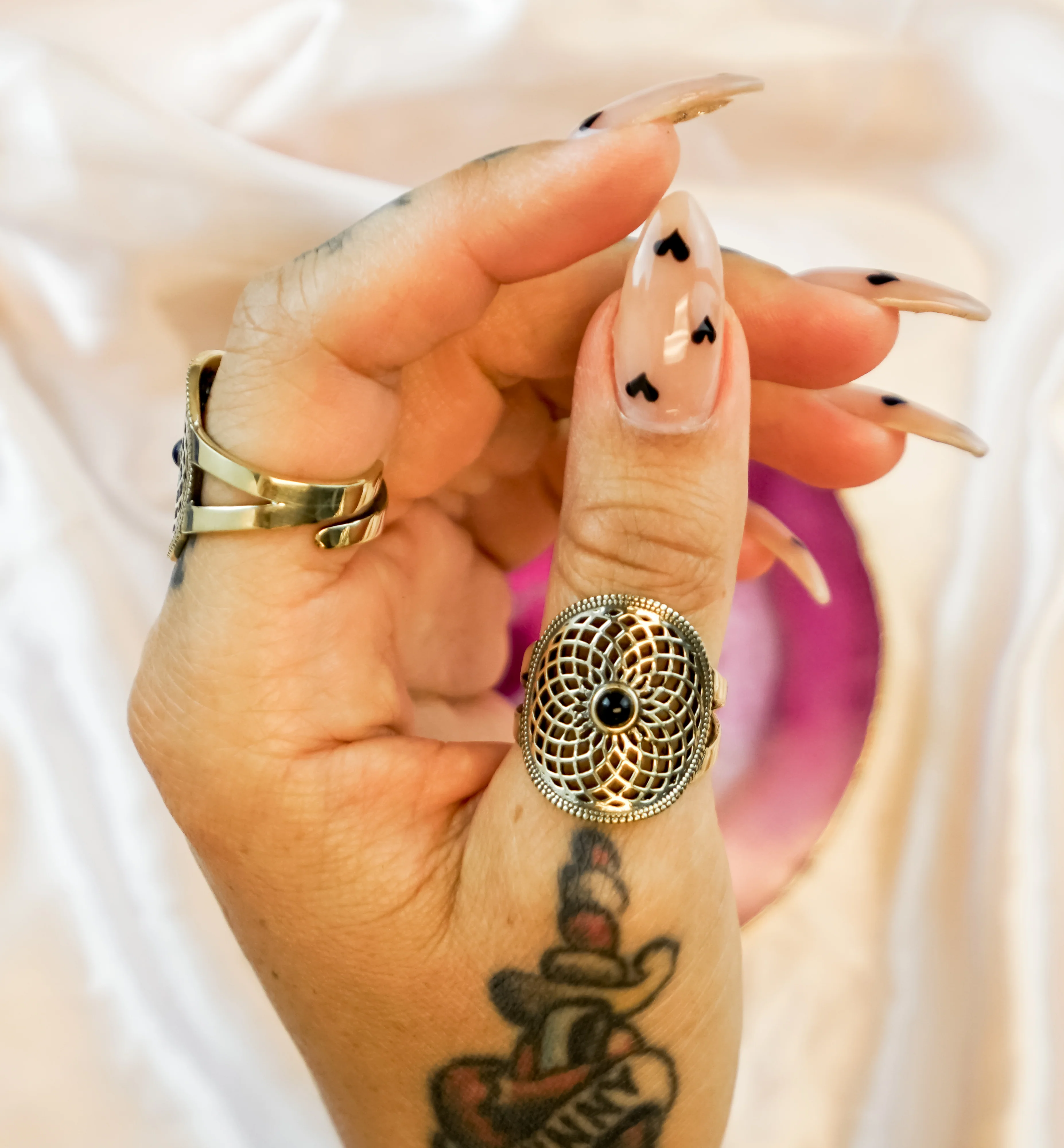 Torus Black Onyx Stone Brass Ring - Image 5