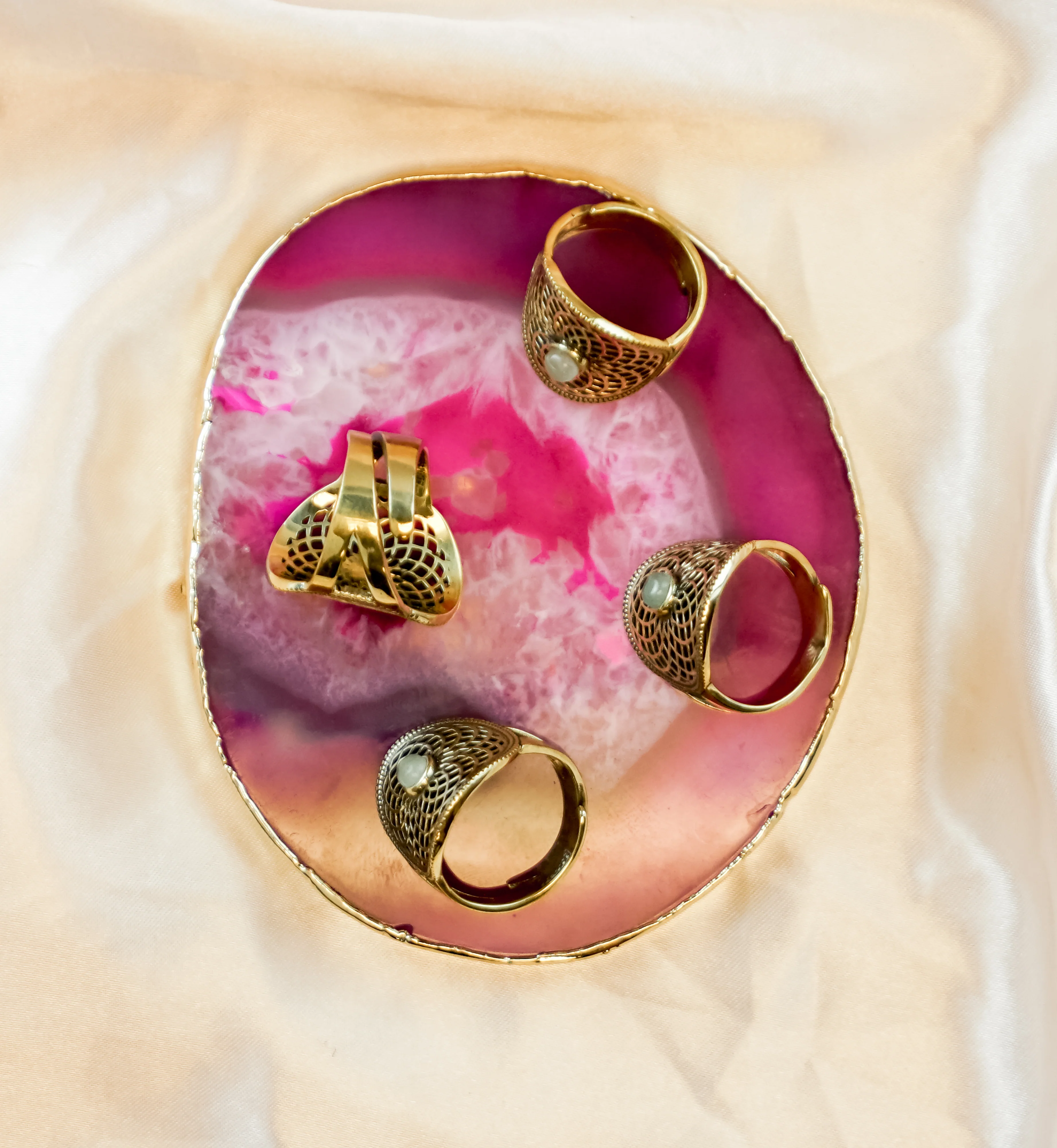 Torus Green Jade Stone Brass Ring - Image 4
