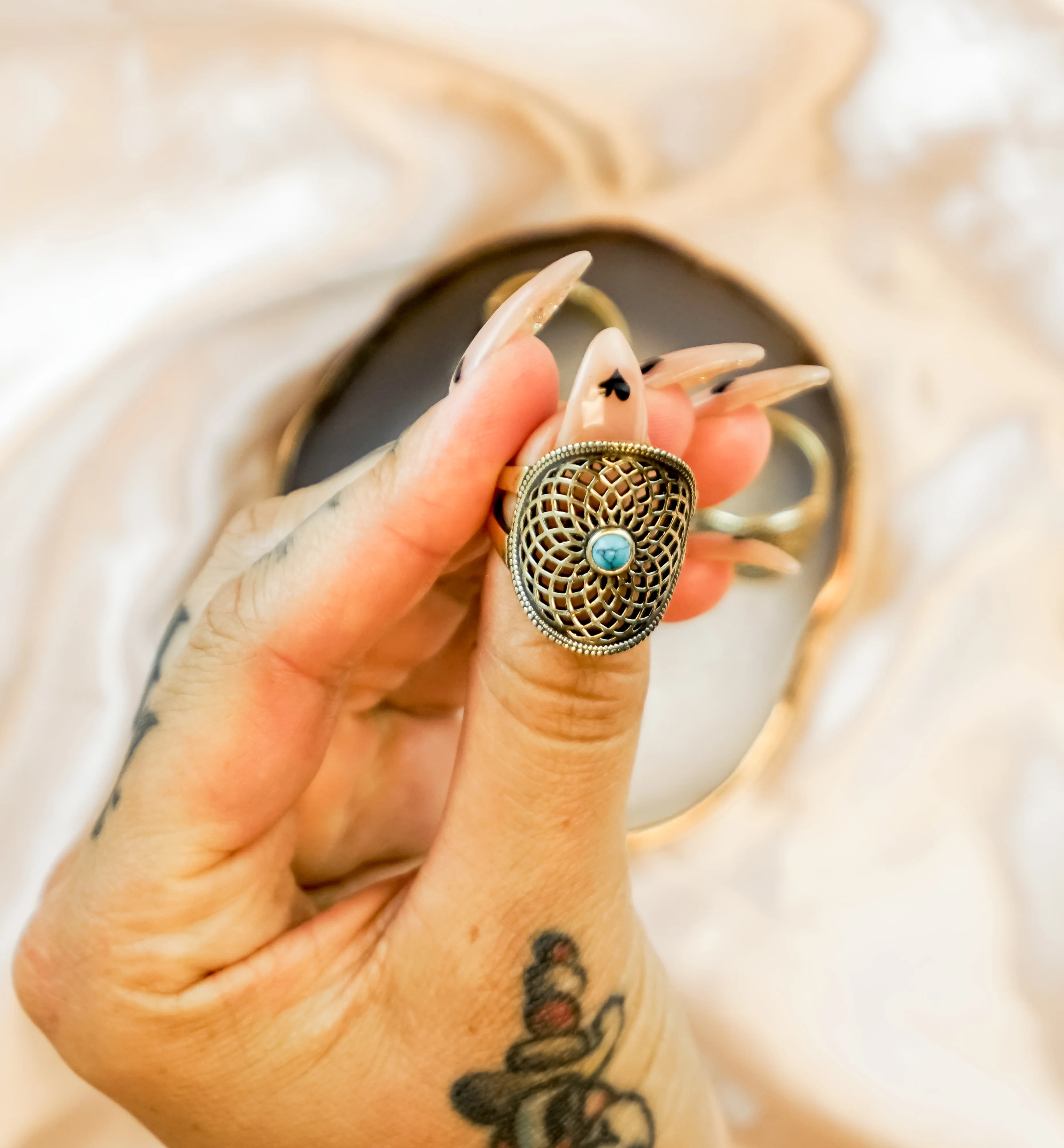Torus Turquoise Stone Brass Ring - Image 5