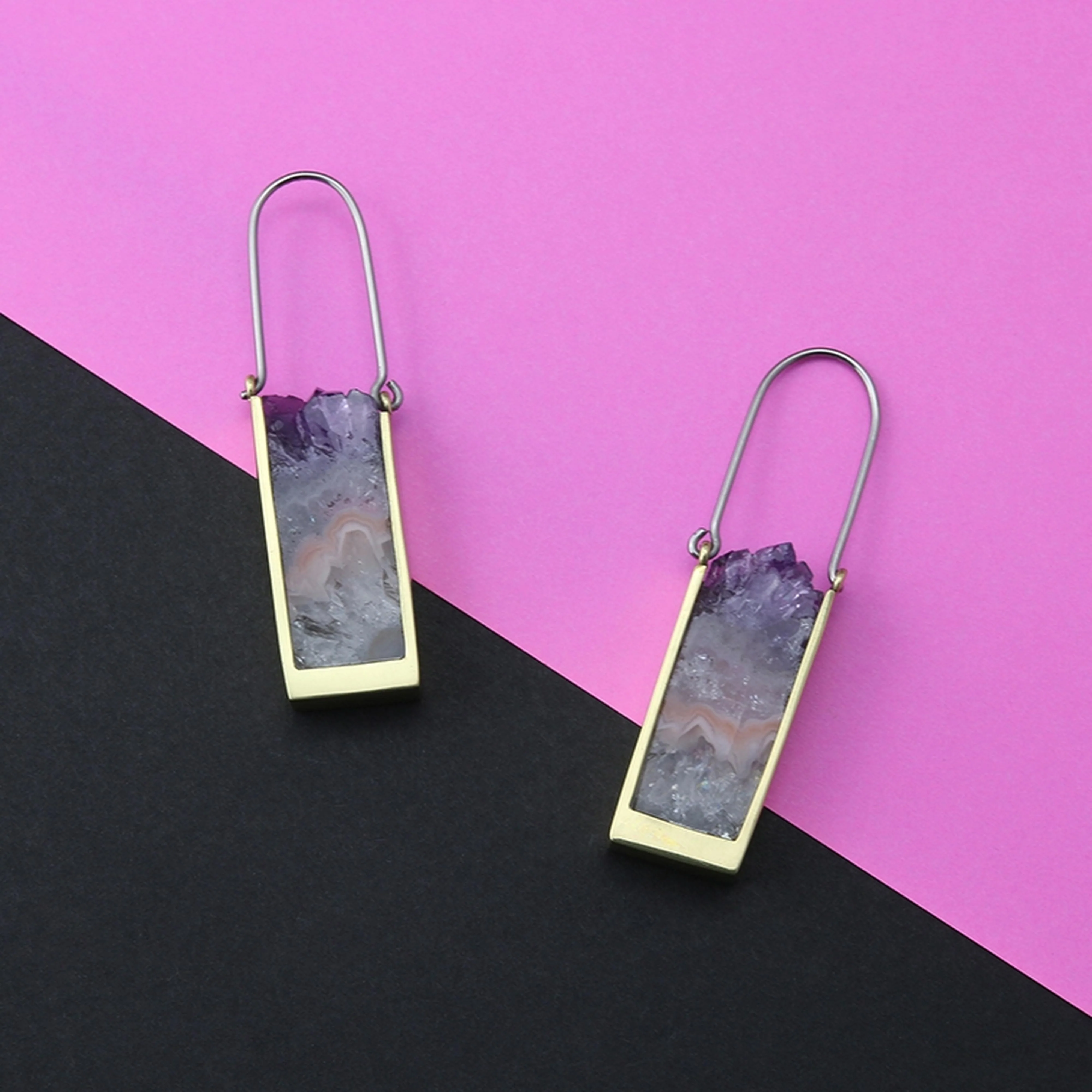 Tower Amethyst Titanium Earrings - Image 3
