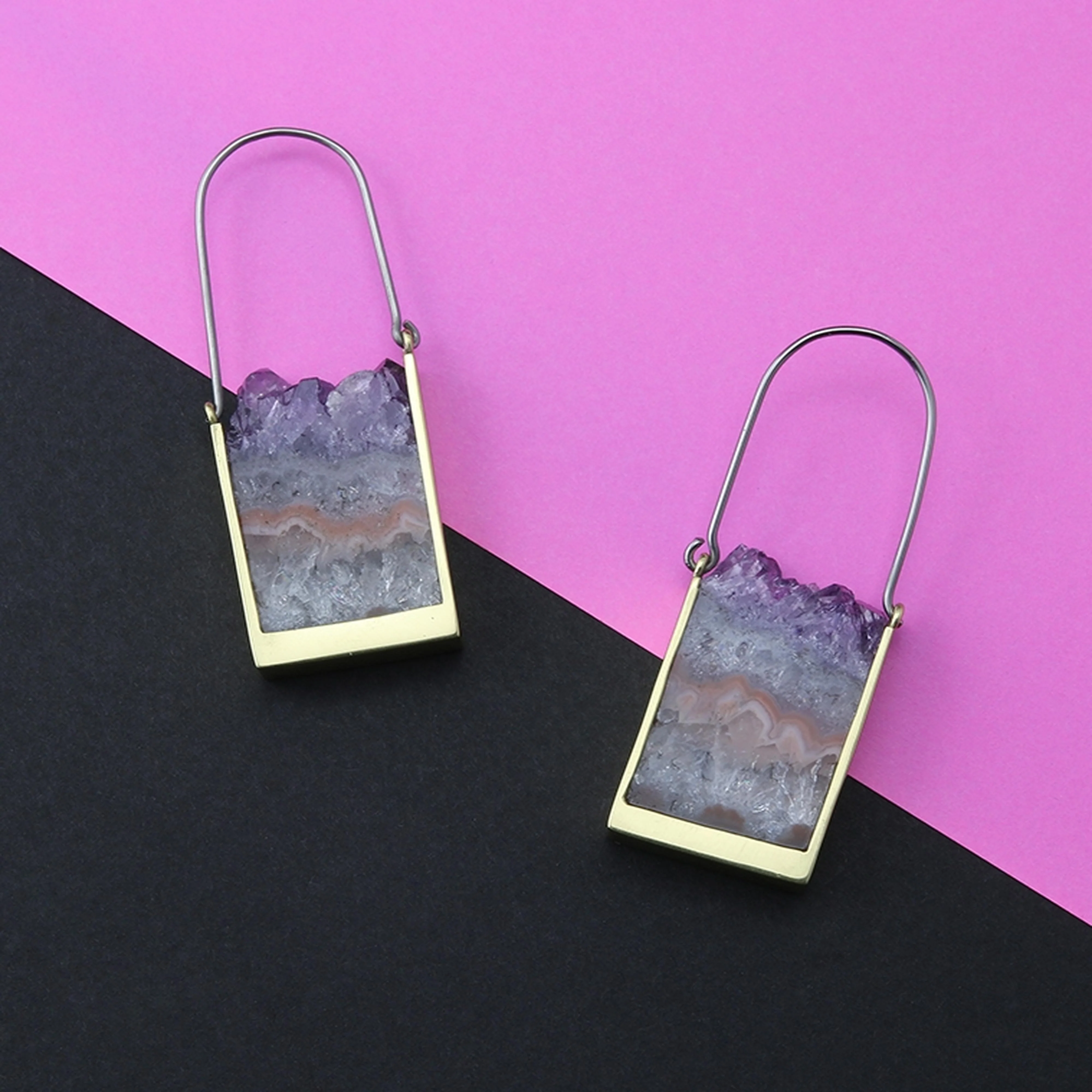 Tower Amethyst Titanium Earrings - Image 4