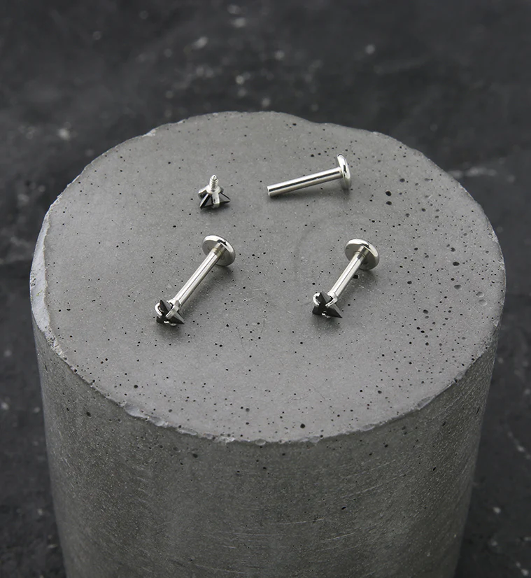 Triangle Black CZ Stainless Steel Internally Threaded Labret - Image 2