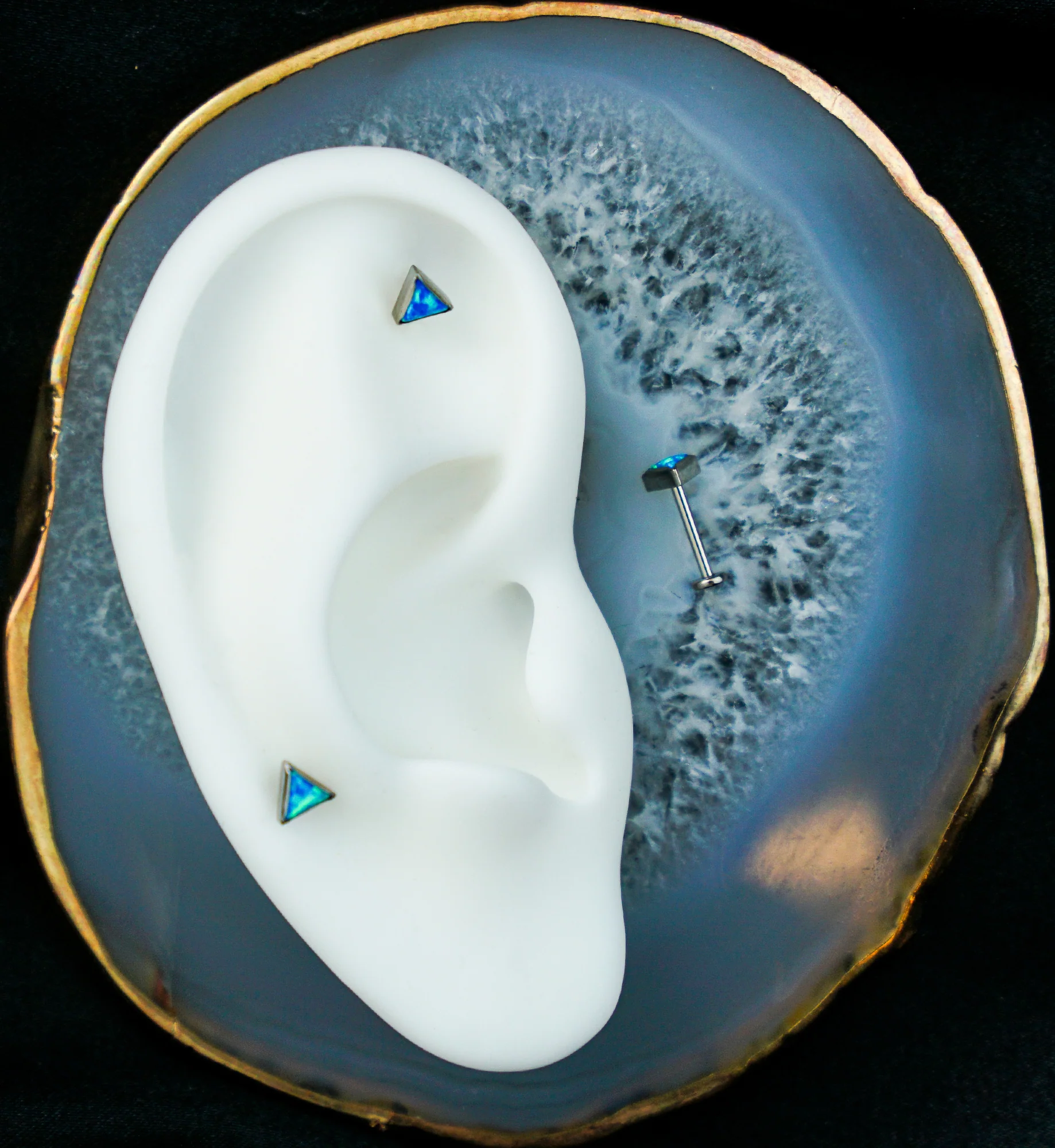 Triangle Blue Opalite Titanium Threadless Labret - Image 2