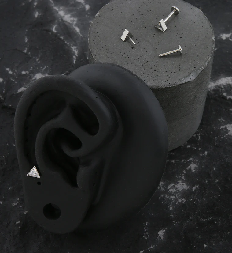 Triangle Clear CZ Threadless Titanium Labret - Image 2