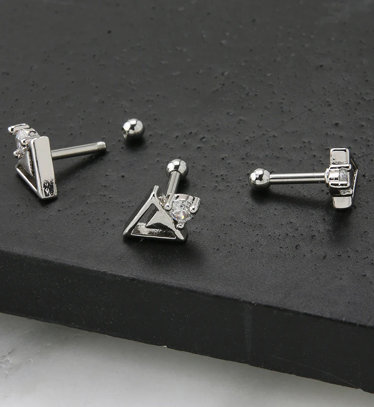 Triangle Cut CZ Cartilage Barbell - Image 2