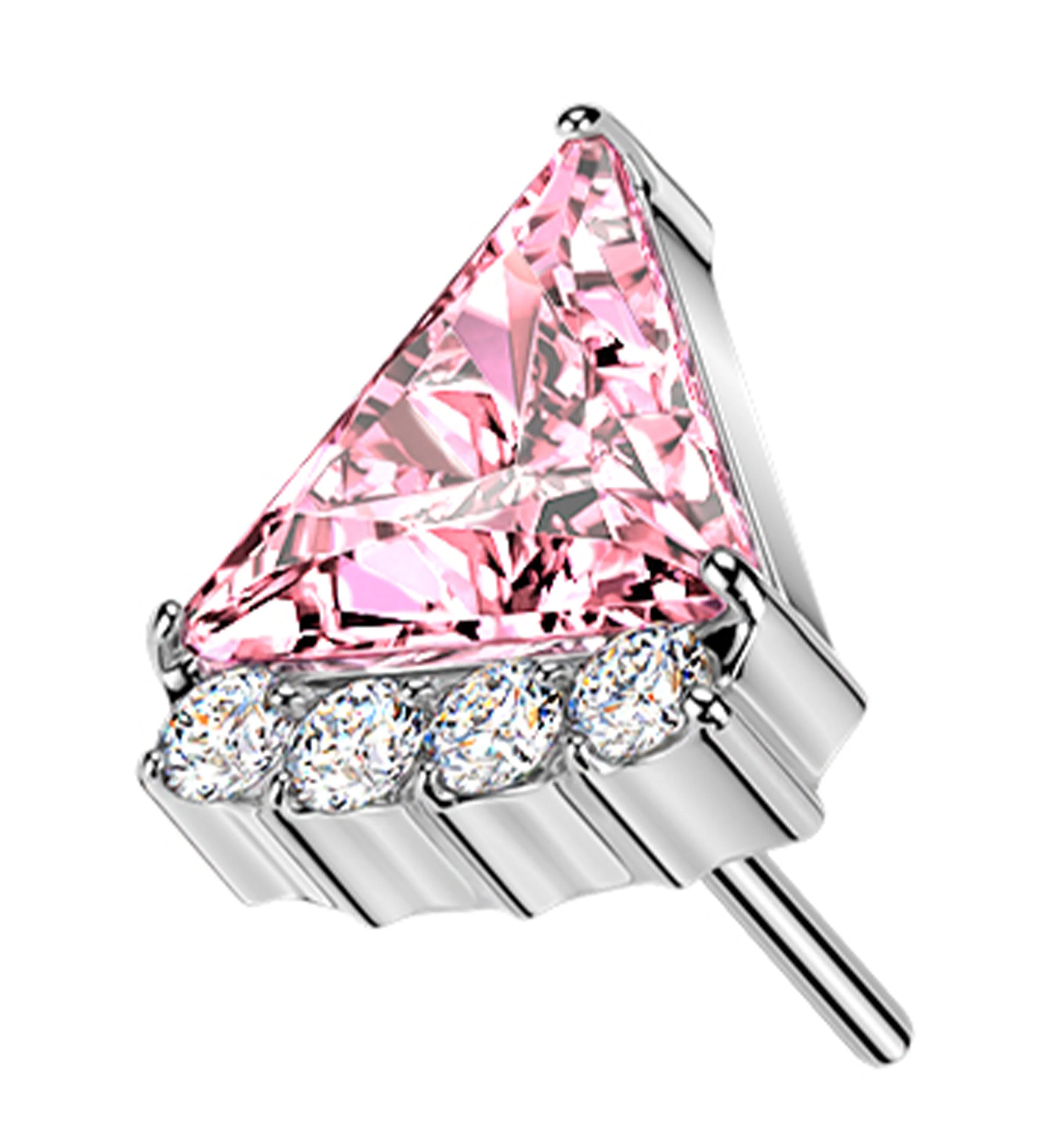 Triangle Slice Pink CZ Titanium Threadless Top