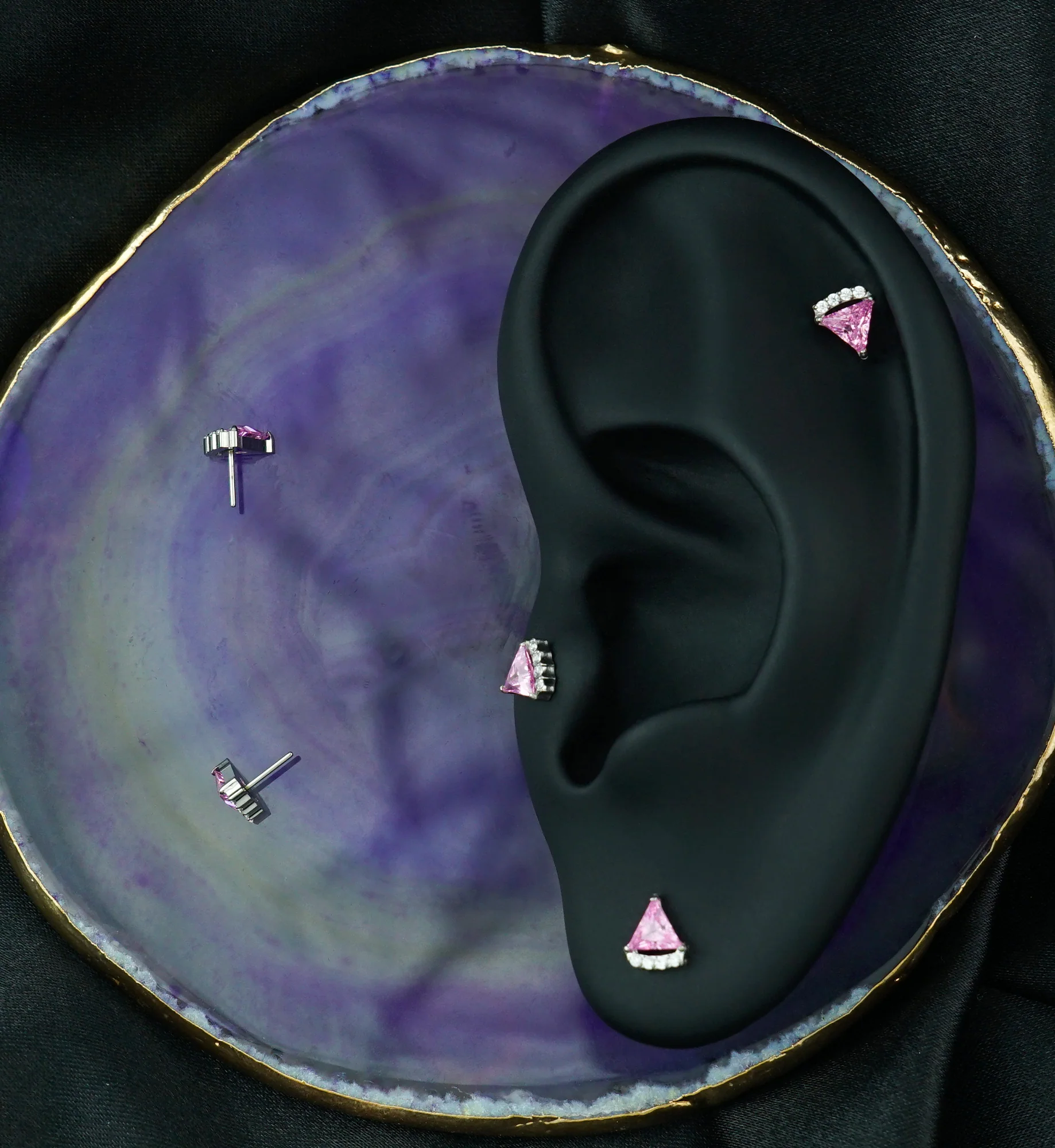 Triangle Slice Pink CZ Titanium Threadless Top - Image 2