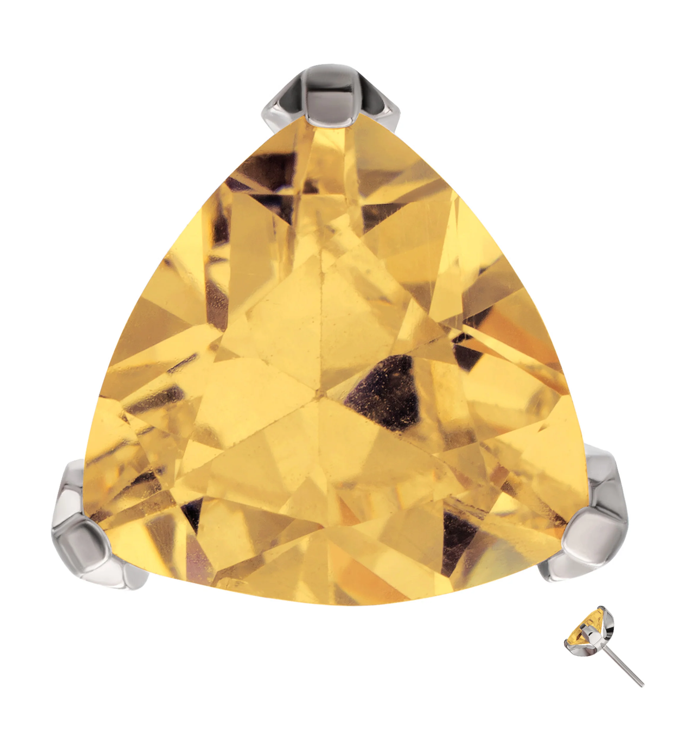 Triangle Trillion Cut Champagne CZ Titanium Threadless Top