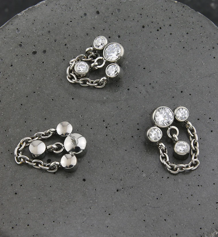 Trifecta Clear CZ Dangle Chain Titanium Internally Threaded Top - Image 2