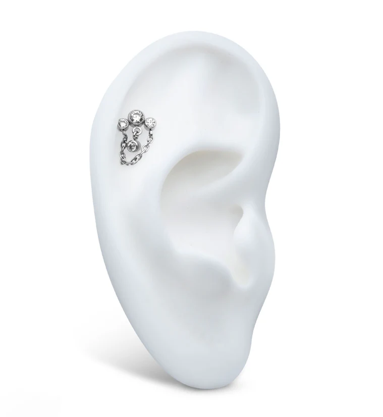 Trifecta Clear CZ Dangle Chain Titanium Internally Threaded Top - Image 3
