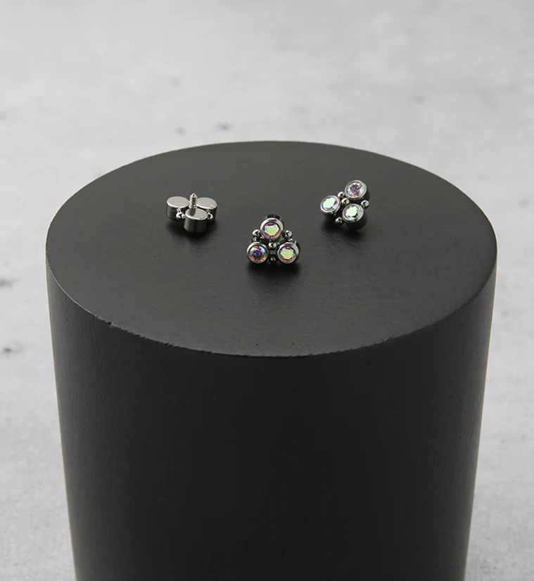 Trinity Beaded Rainbow Aurora CZ Internally Threaded Titanium Top - Image 2