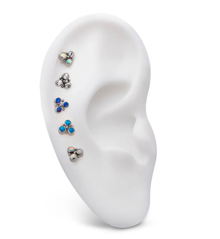 Trinity Beaded Rainbow Aurora CZ Threadless Titanium Top - Image 3
