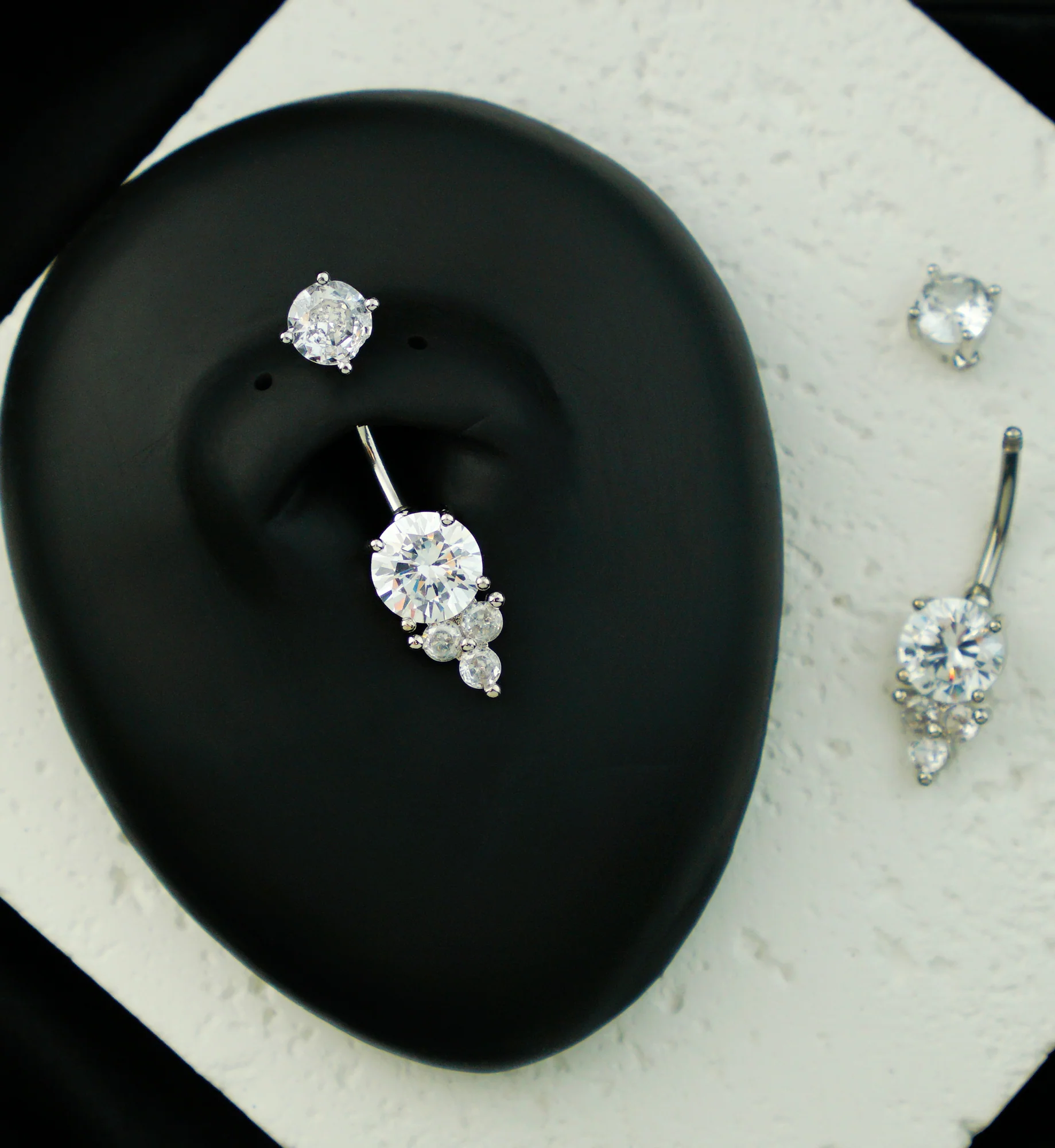 Trinity Bottom Clear CZ Stainless Steel Belly Button Ring - Image 2