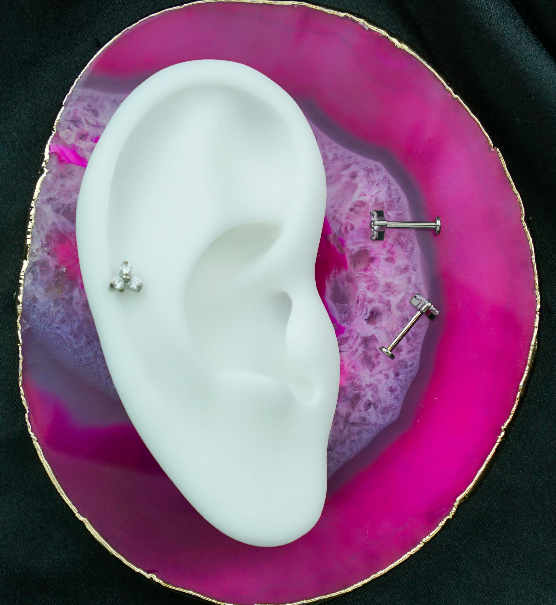 Trinity Clear CZ Titanium Threadless Labret - Image 2