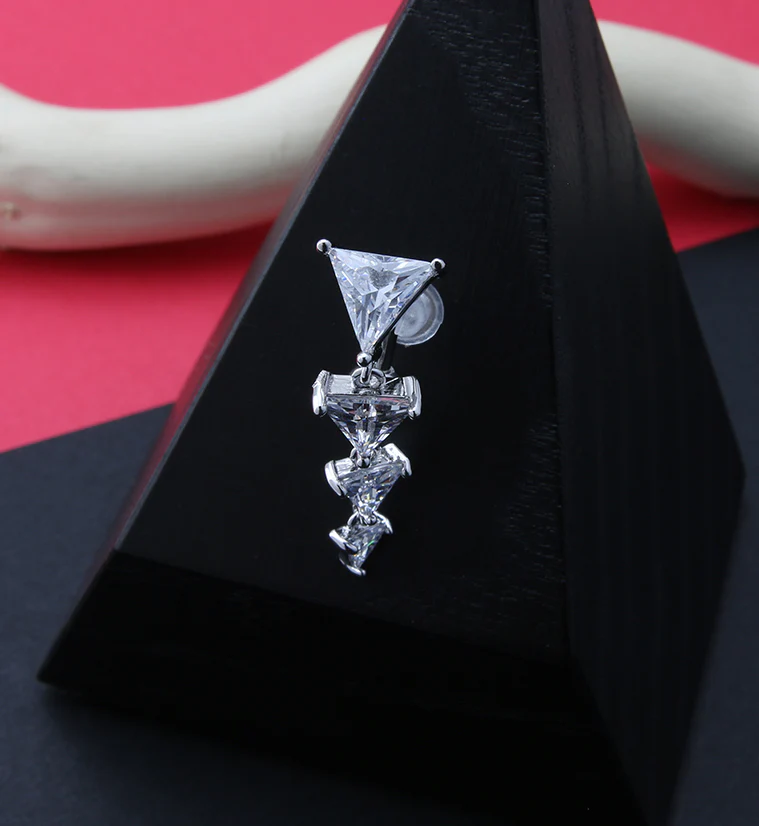 Trinity Dangling CZ Top Down Belly Button Ring - Image 2