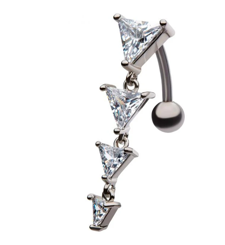 Trinity Dangling CZ Top Down Belly Button Ring - Image 3