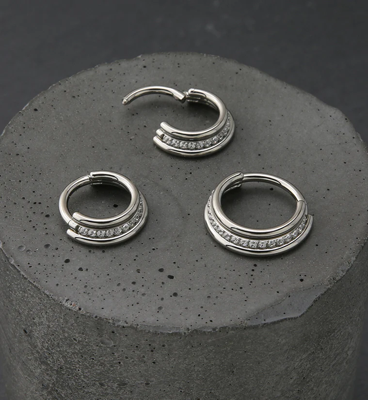 Triple Band CZ Titanium Hinged Segment Ring - Image 4