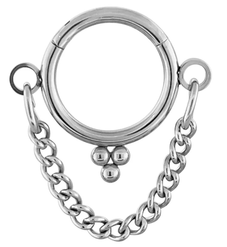 Triple Bead Dangle Chain Titanium Hinged Segment Ring