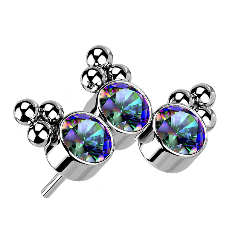 Triple Beaded Black Aurora CZ Curve Titanium Threadless Top