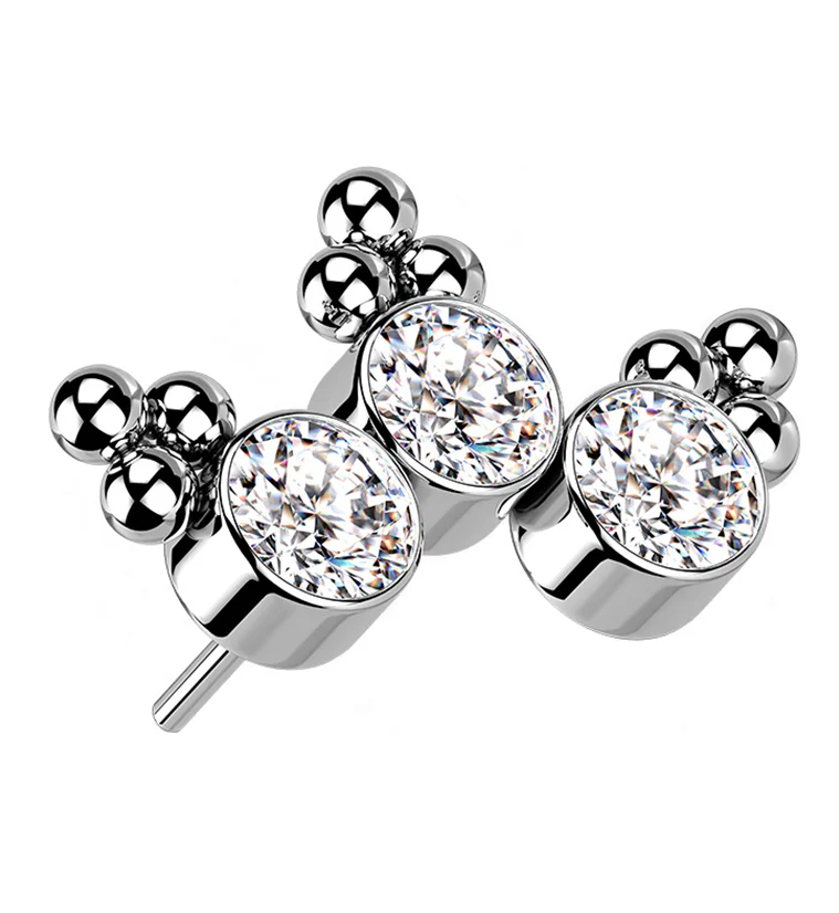 Triple Beaded Clear CZ Curve Titanium Threadless Top