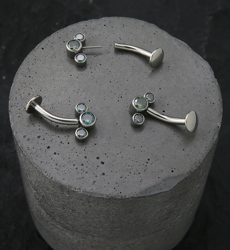 Triple Black Aurora CZ Titanium Threadless Floating Belly Button Ring - Image 2