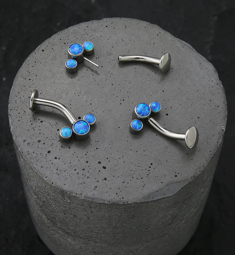 Triple Blue Opalite Titanium Threadless Floating Belly Button Ring - Image 2