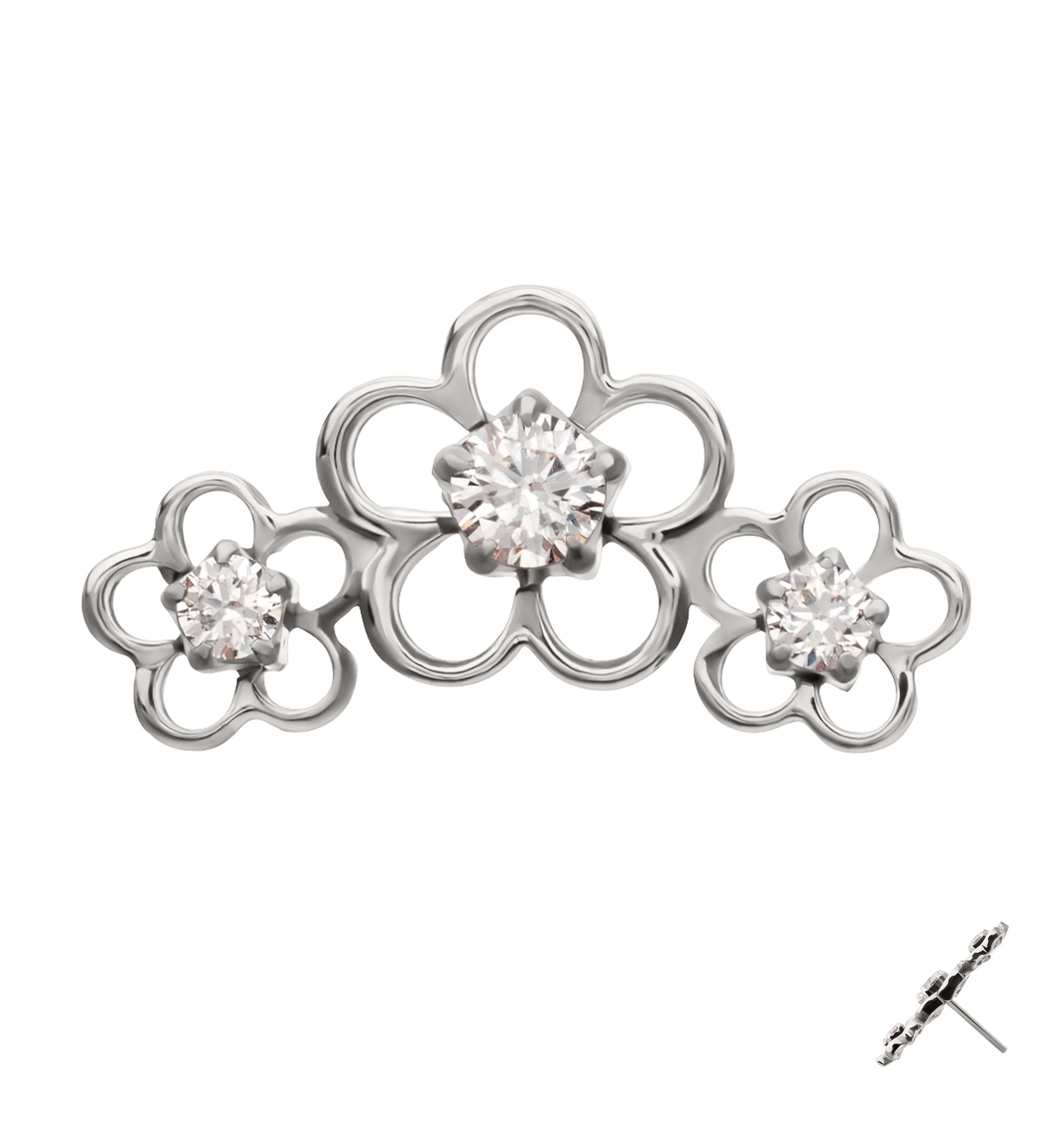 Triple Cherry Blossom Clear CZ Titanium Threadless Top