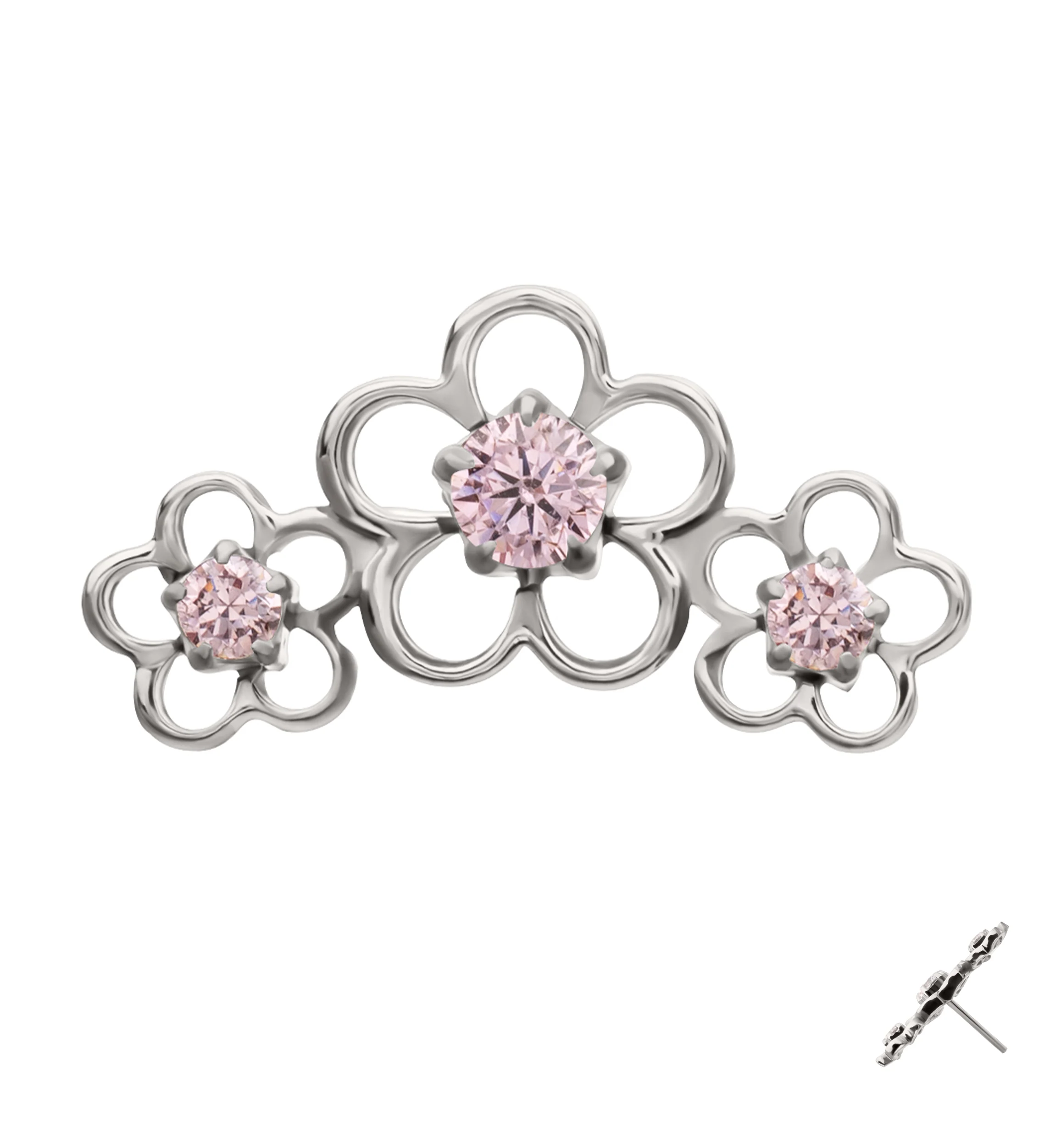 Triple Cherry Blossom Pink CZ Titanium Threadless Top