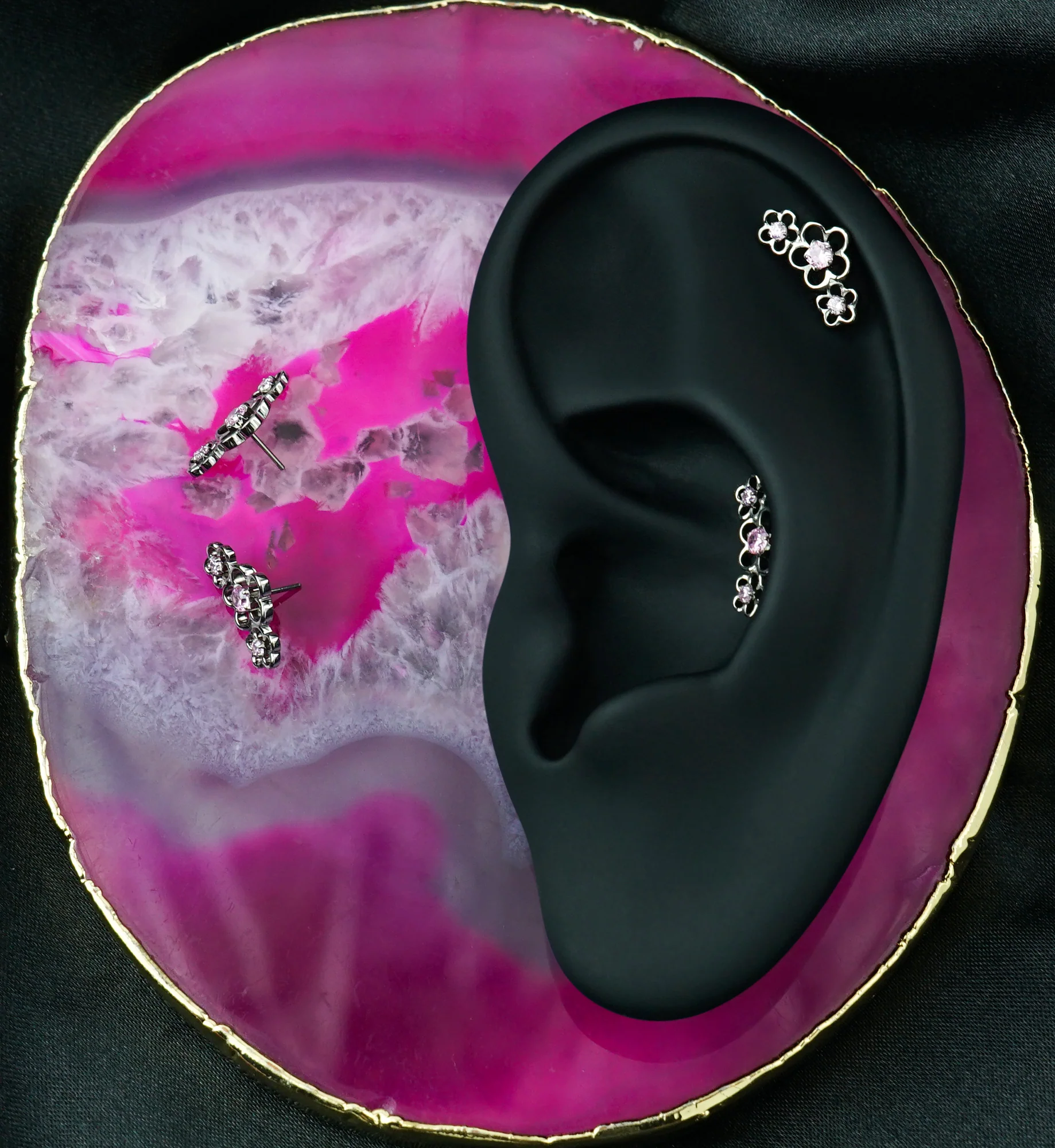 Triple Cherry Blossom Pink CZ Titanium Threadless Top - Image 2