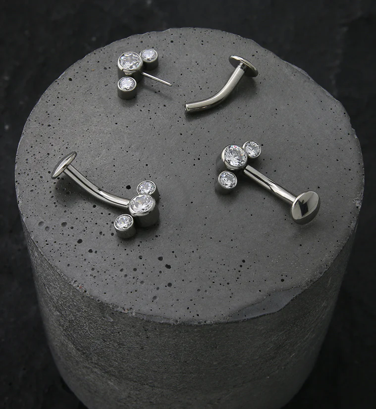 Triple Clear CZ Titanium Threadless Floating Belly Button Ring - Image 2
