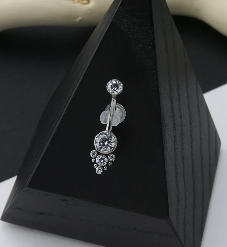 Triple CZ Drop Cluster Titanium Belly Button Ring - Image 2