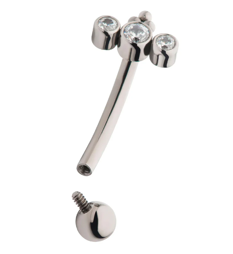 Triple CZ Internally Threaded Titanium Curved Barbell - Image 3