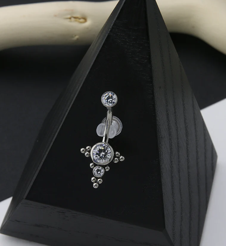 Triple CZ Multiple Cluster Bead Titanium Belly Button Ring - Image 2