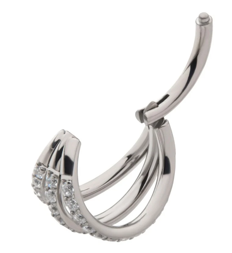 Triple CZ Row Titanium Hinged Segment Ring - Image 2