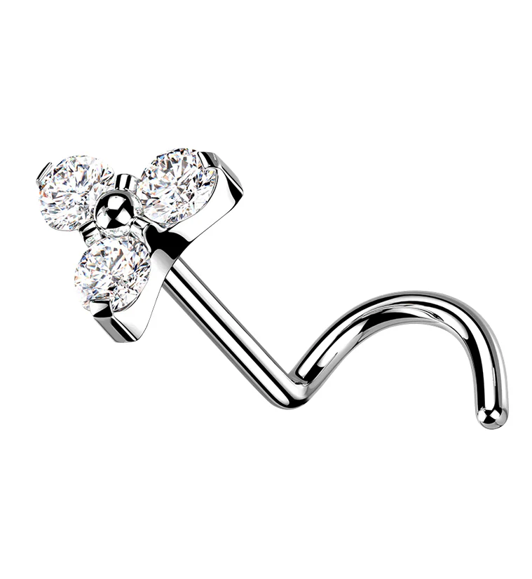 Triple CZ Titanium Threadless Nose Screw Ring