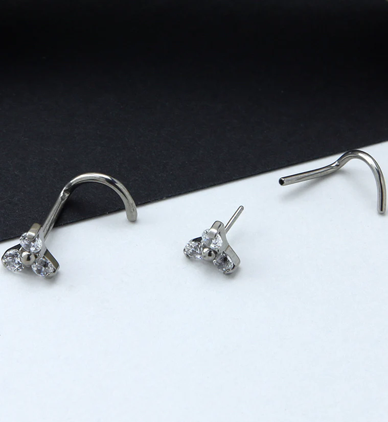 Triple CZ Titanium Threadless Nose Screw Ring - Image 2
