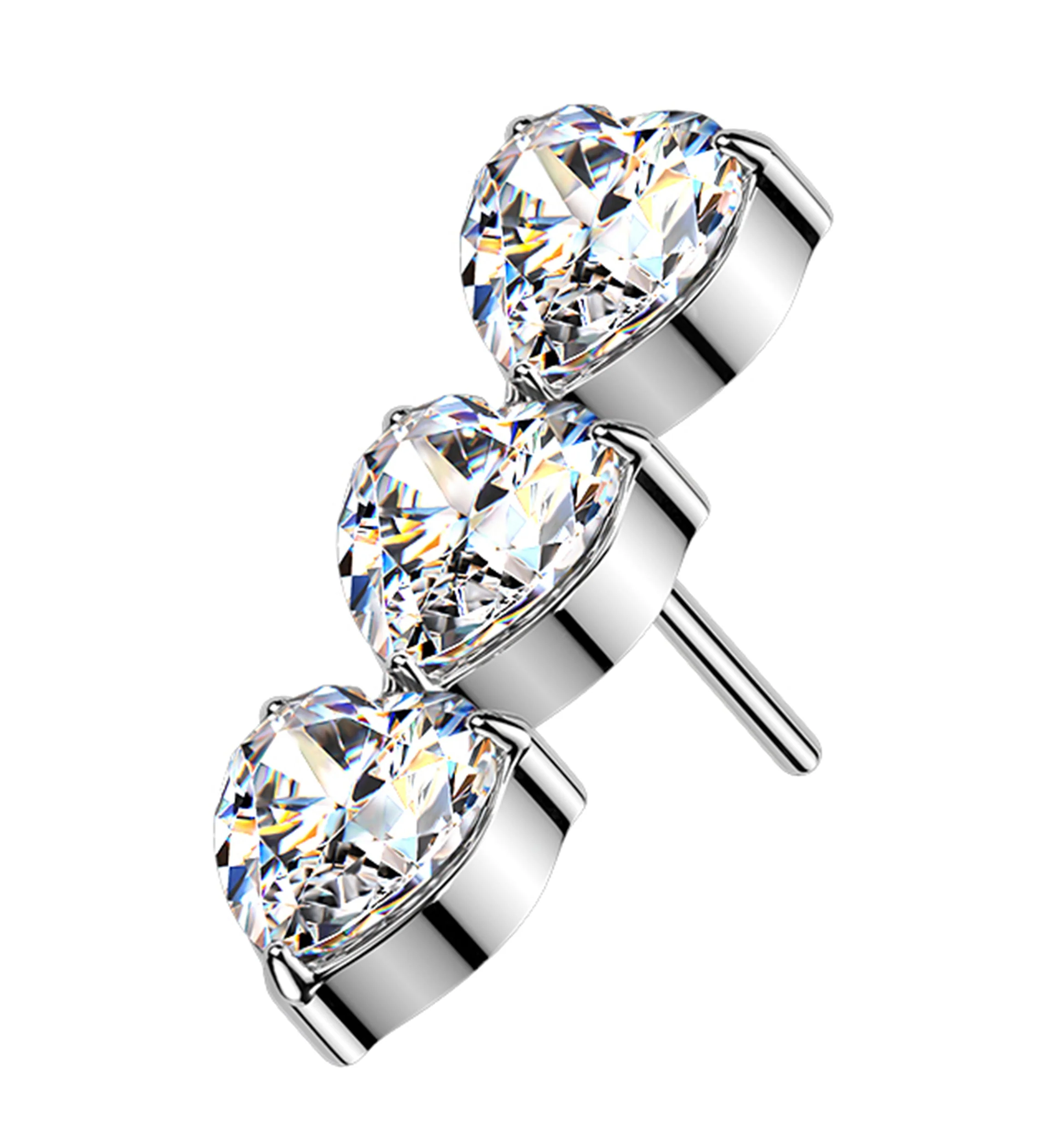 Triple Dip Heart Clear CZ Titanium Threadless Top