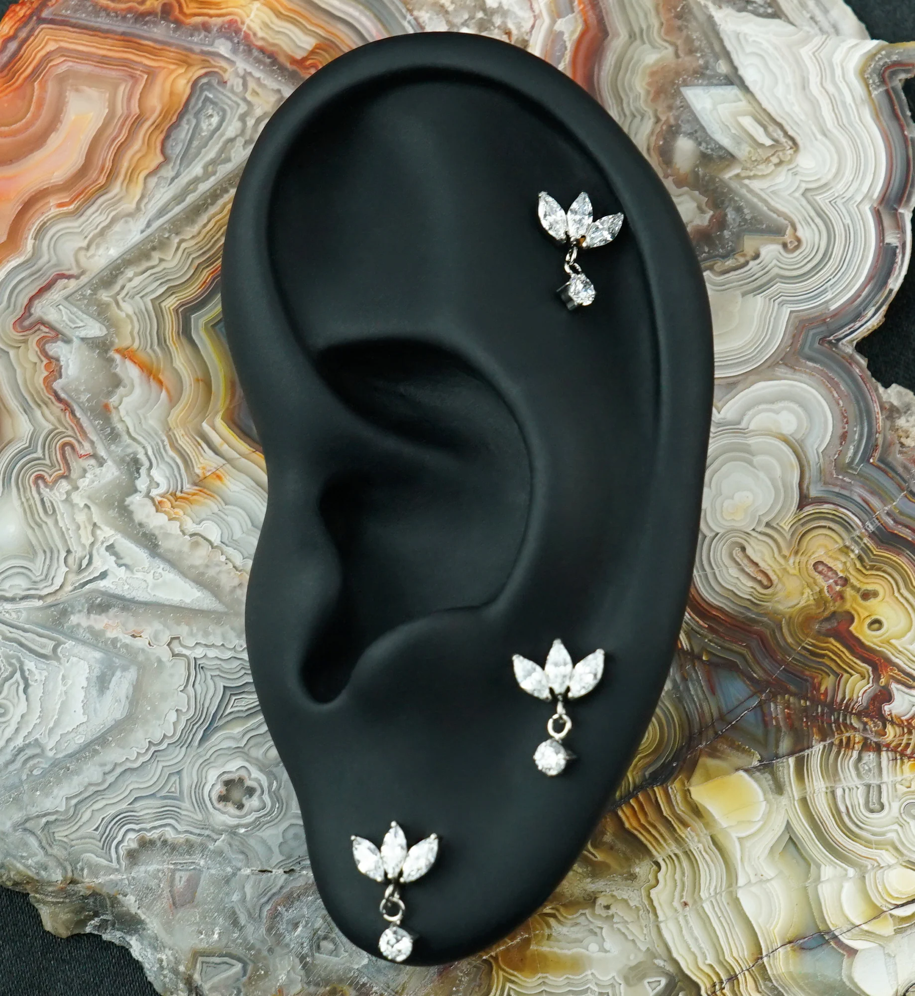 Triple Empress CZ Dangle Titanium Threadless Top - Image 2