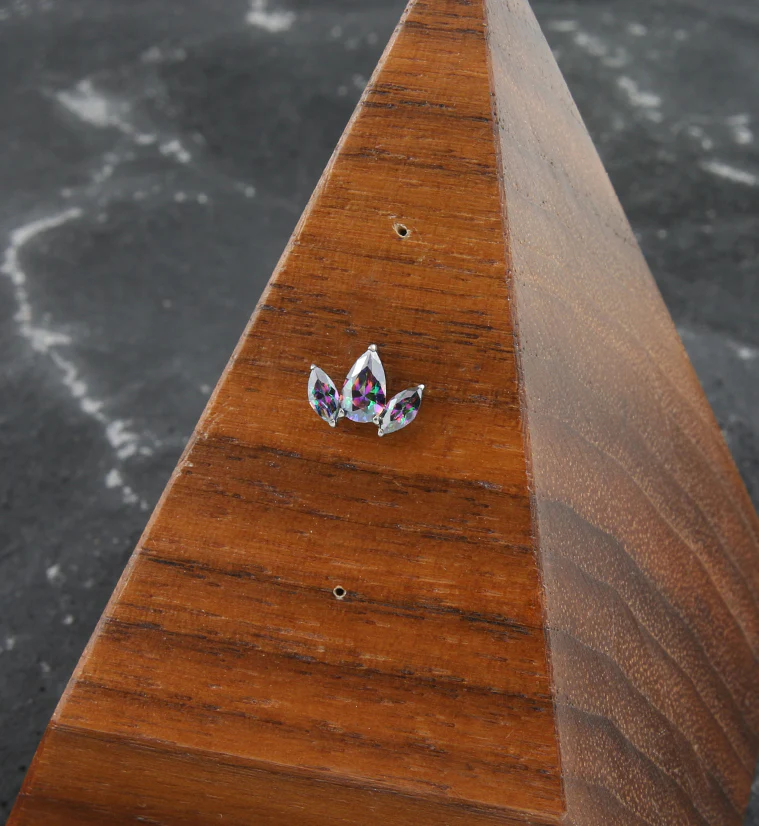 Triple Empress Teardrop Black Aurora CZ Threadless Titanium Top - Image 2