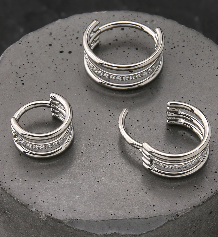 Triple Interval CZ Row Titanium Hinged Segment Ring - Image 2