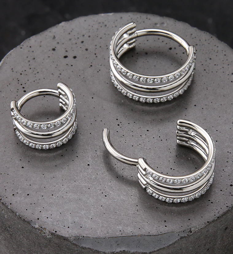 Triple Interval Double Outer CZ Row Titanium Hinged Segment Ring - Image 2