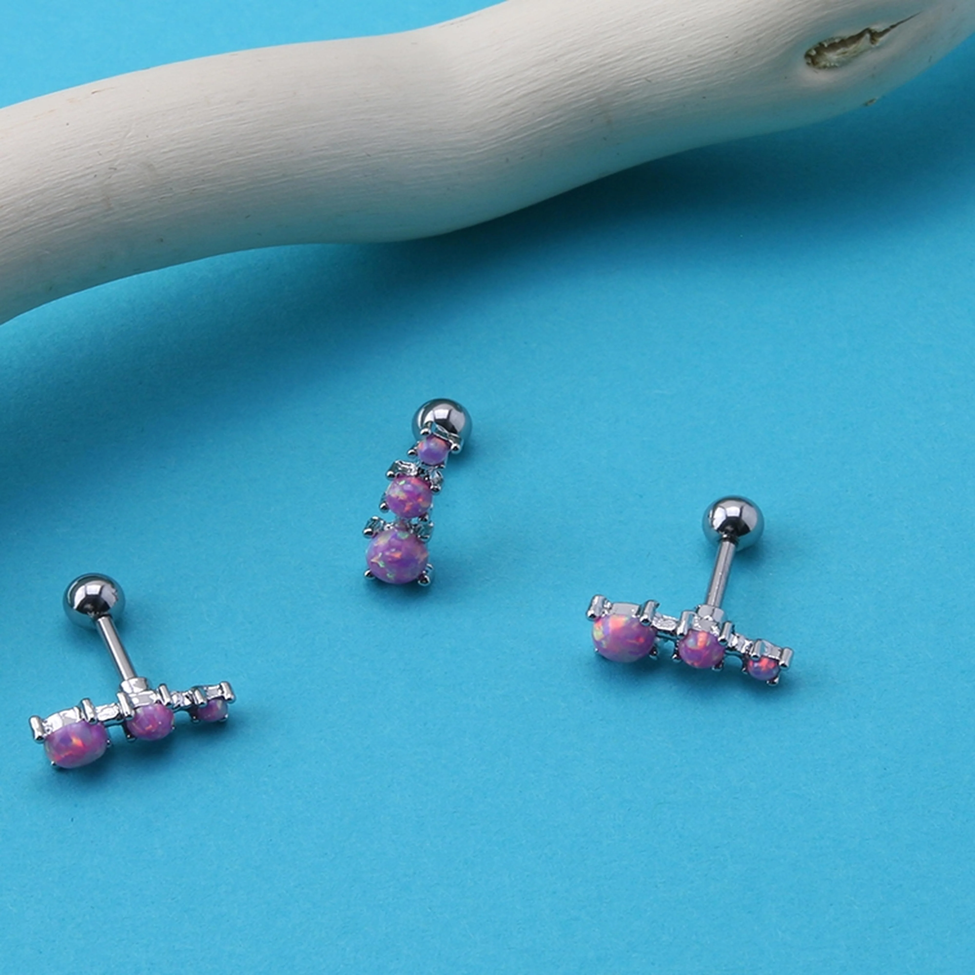 Triple Pink Opalite Ball Cartilage Barbell - Image 2