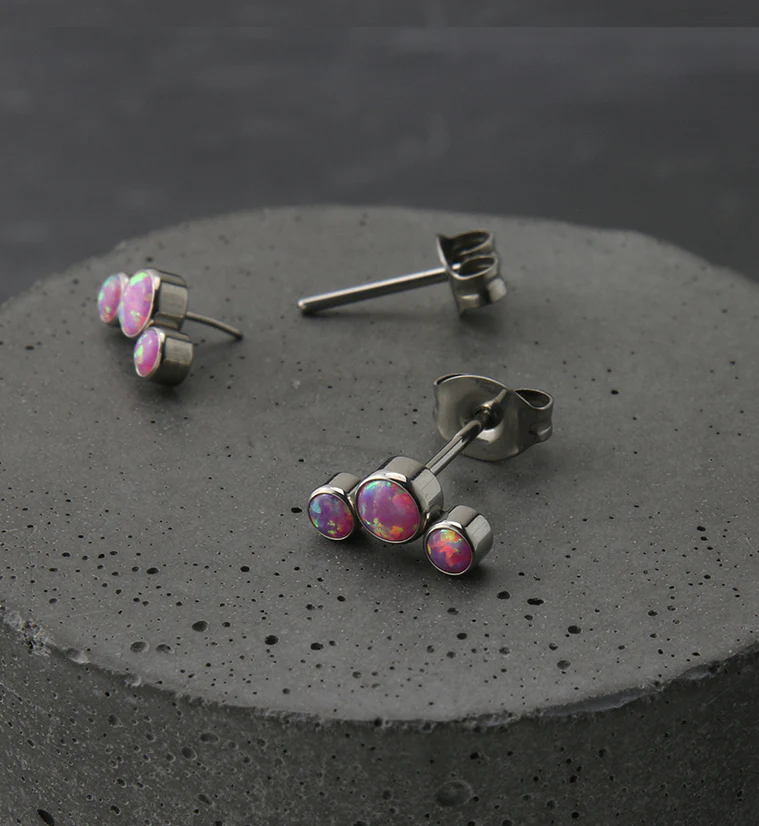 Triple Pink Opalite Titanium Threadless Earrings - Image 2