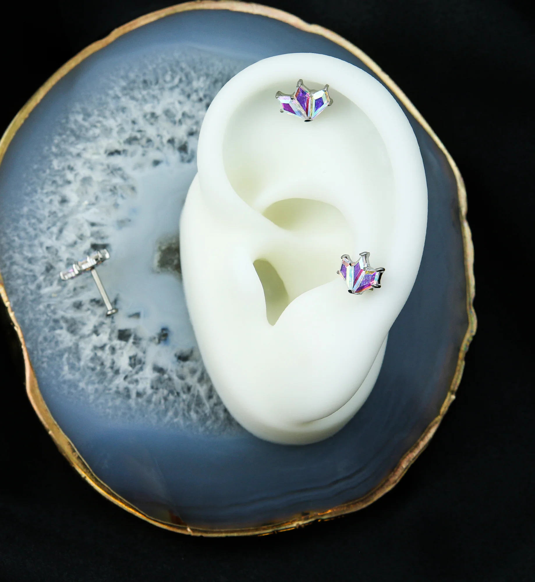 Triple Poly Rainbow Aurora CZ Titanium Threadless Labret - Image 2