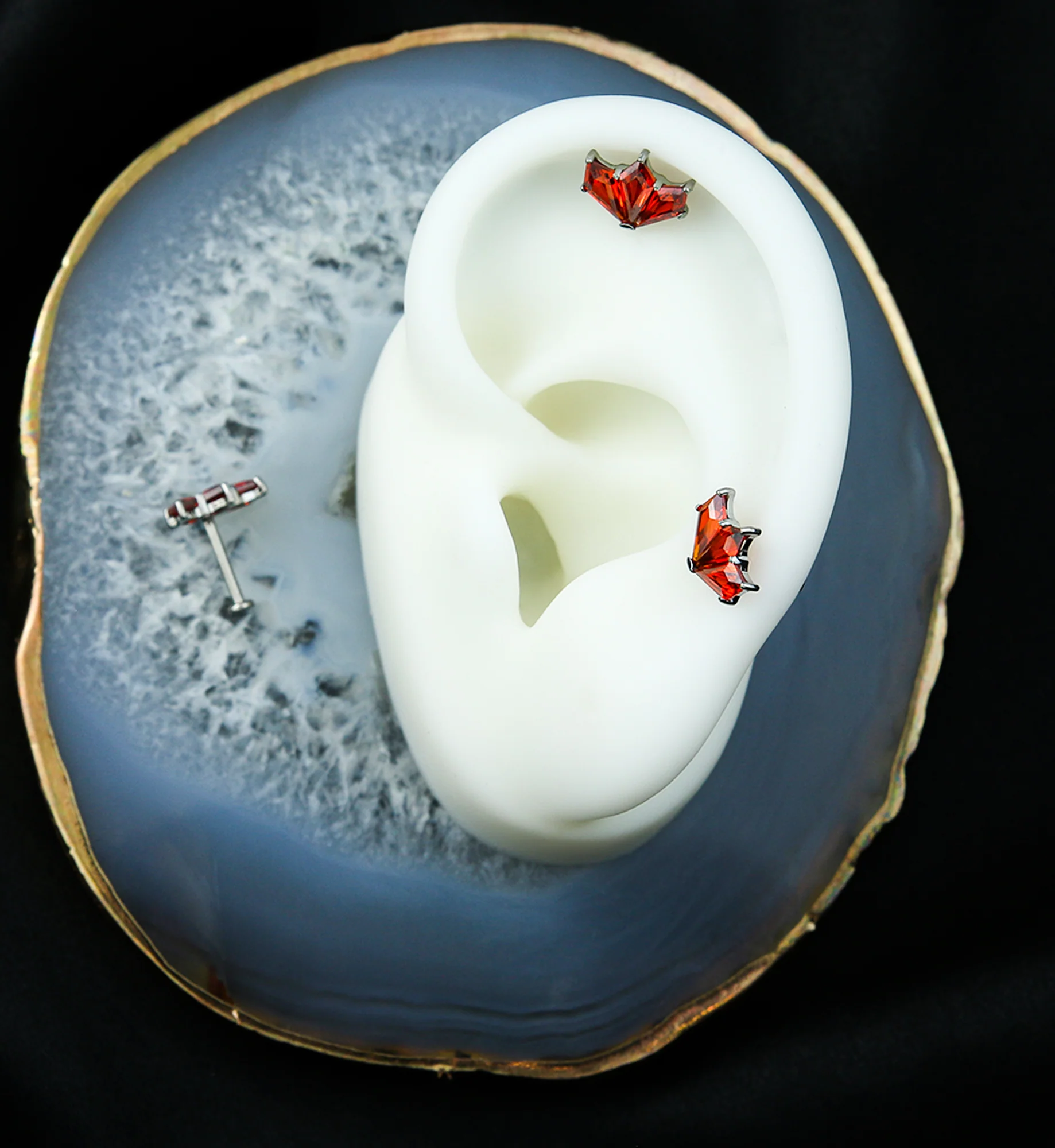 Triple Poly Red CZ Titanium Threadless Labret - Image 2
