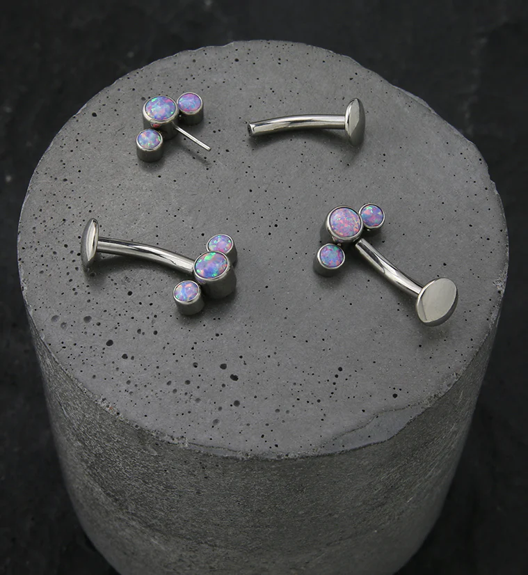 Triple Purple Opalite Titanium Threadless Floating Belly Button Ring - Image 2