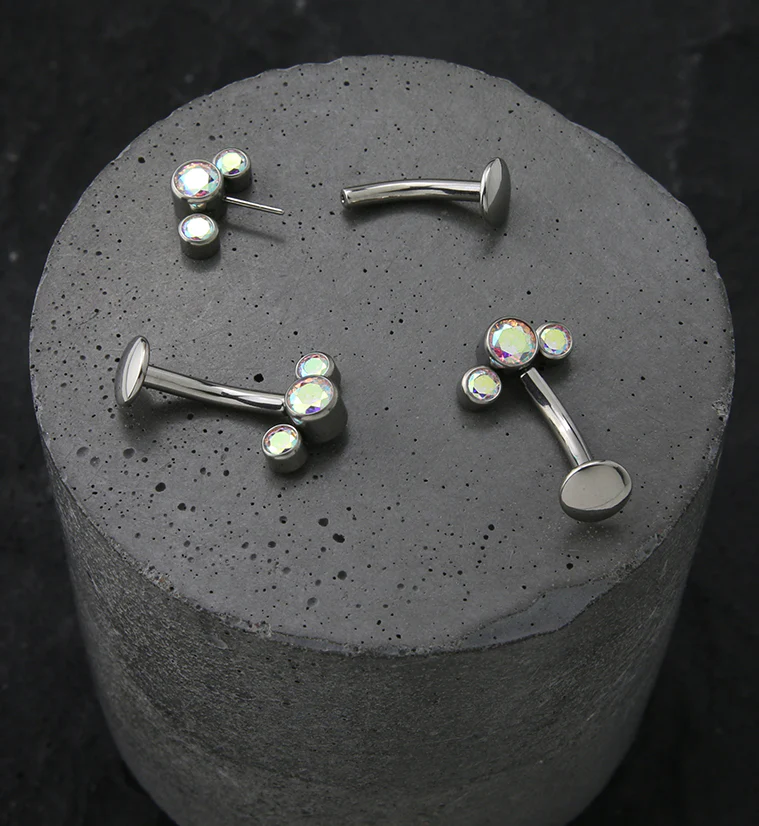 Triple Rainbow Aurora CZ Titanium Threadless Floating Belly Button Ring - Image 2