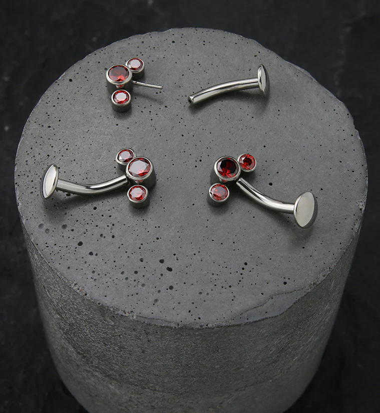 Triple Red CZ Titanium Threadless Floating Belly Button Ring - Image 2