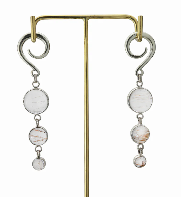 Triple Rutilated Quartz Stone Hanging Ear Weights - Image 2