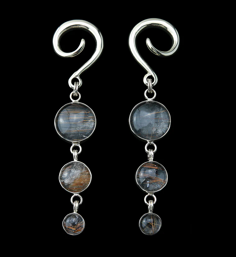 Triple Rutilated Quartz Stone Hanging Ear Weights - Image 3